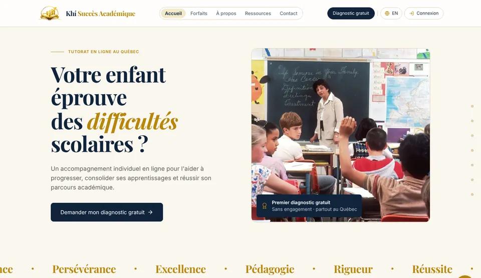 Page d'accueil du site Khí Succès Académique
